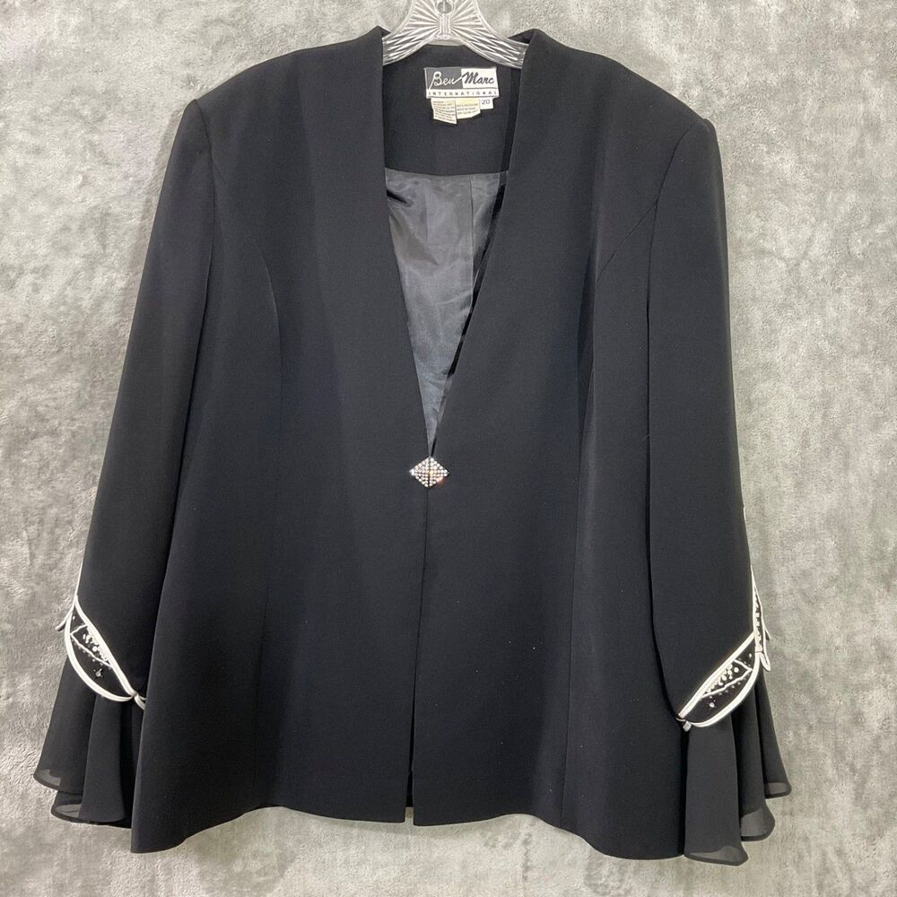 Vintage Ben Marc International Beaded Blazer Church Career Sz 20 Black/white